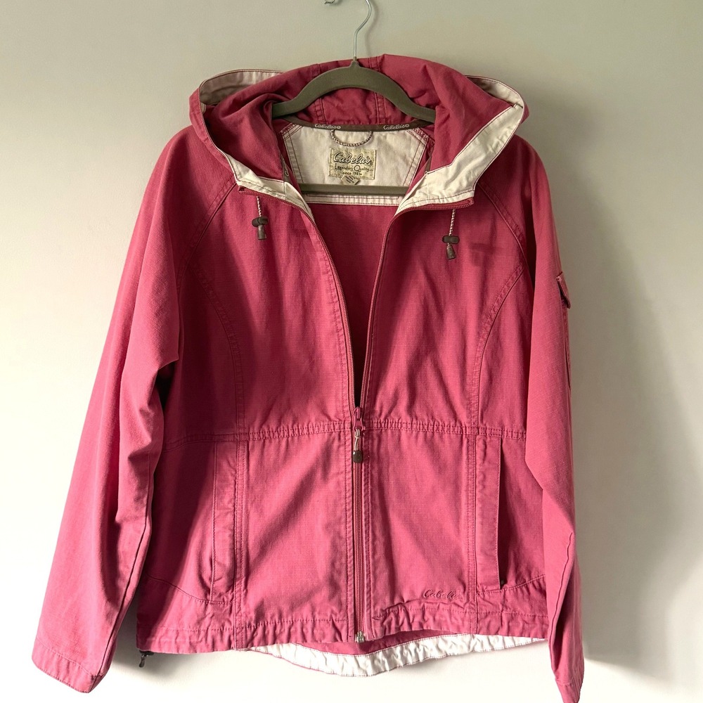 Cabelas Pink Cotton Canvas Hooded Full Zip‎ Windbreaker Jacket M Transitional